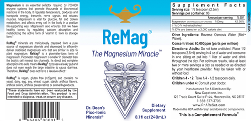 ReMag - The Magnesium Miracle | Magnesio líquido pico-iónico de la dra. Dean - 240ml