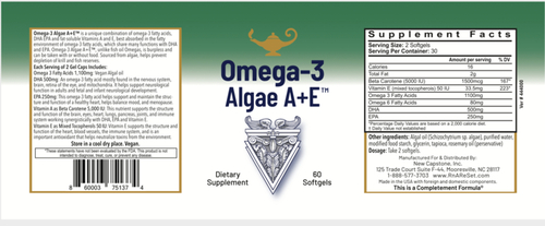 Omega-3 Algae A+E - Ácidos grasos Omega 3 veganos a base de algas con vitamina A+E